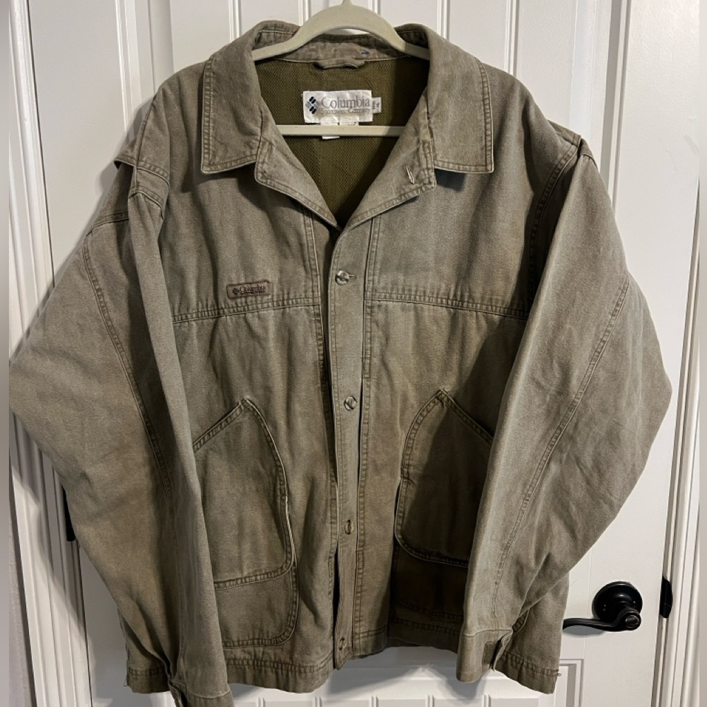 Vtg Columbia Field/Utility/Chore Jacket Green Radial Sleevew/Pockets. Size XL